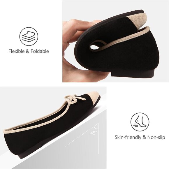 Women's Faux Suede Ballet Flats Two Tone Cap Toe Slip On Dressy Casual - Picture 4 of 5